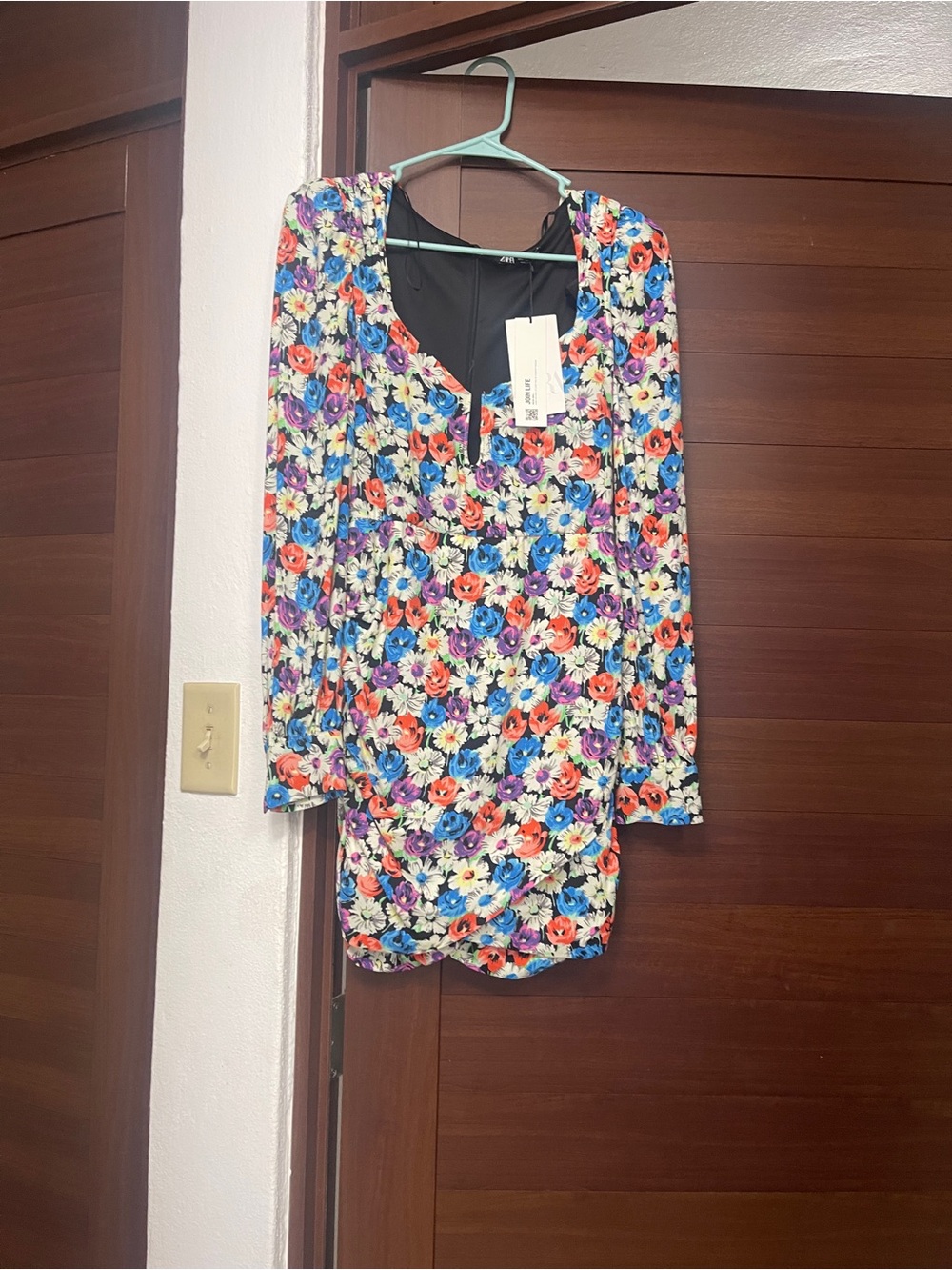 Zara Floral Long-Sleeve Mini Dress - Multicolor